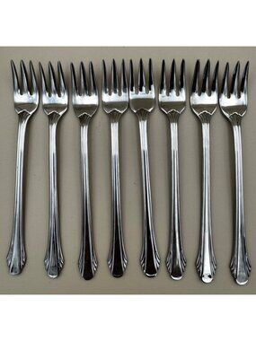 Set Of 8 Gorham Calais Seafood Cocktail Forks Stainless Steel Elegant Design